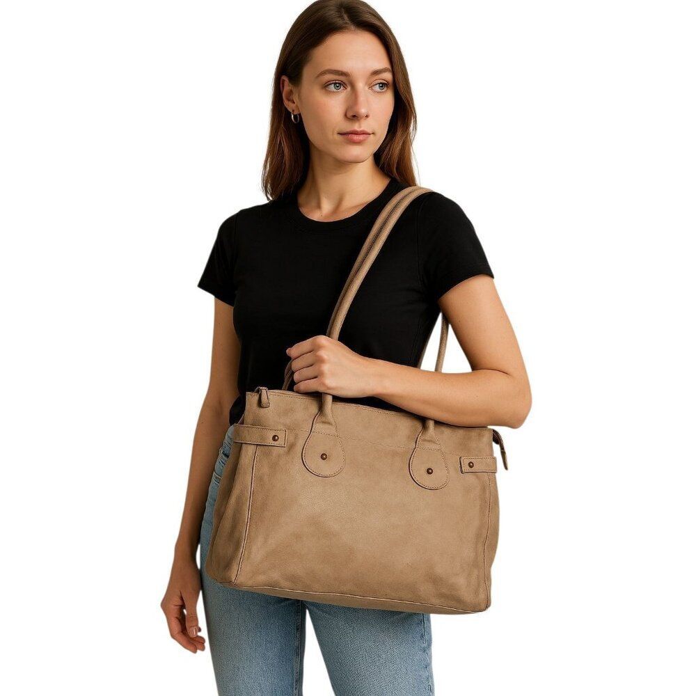 Jessica Simpson Tote Shoulder Bag Handbag Brown Tan Vegan Leather WOMEN'S WOMANS
